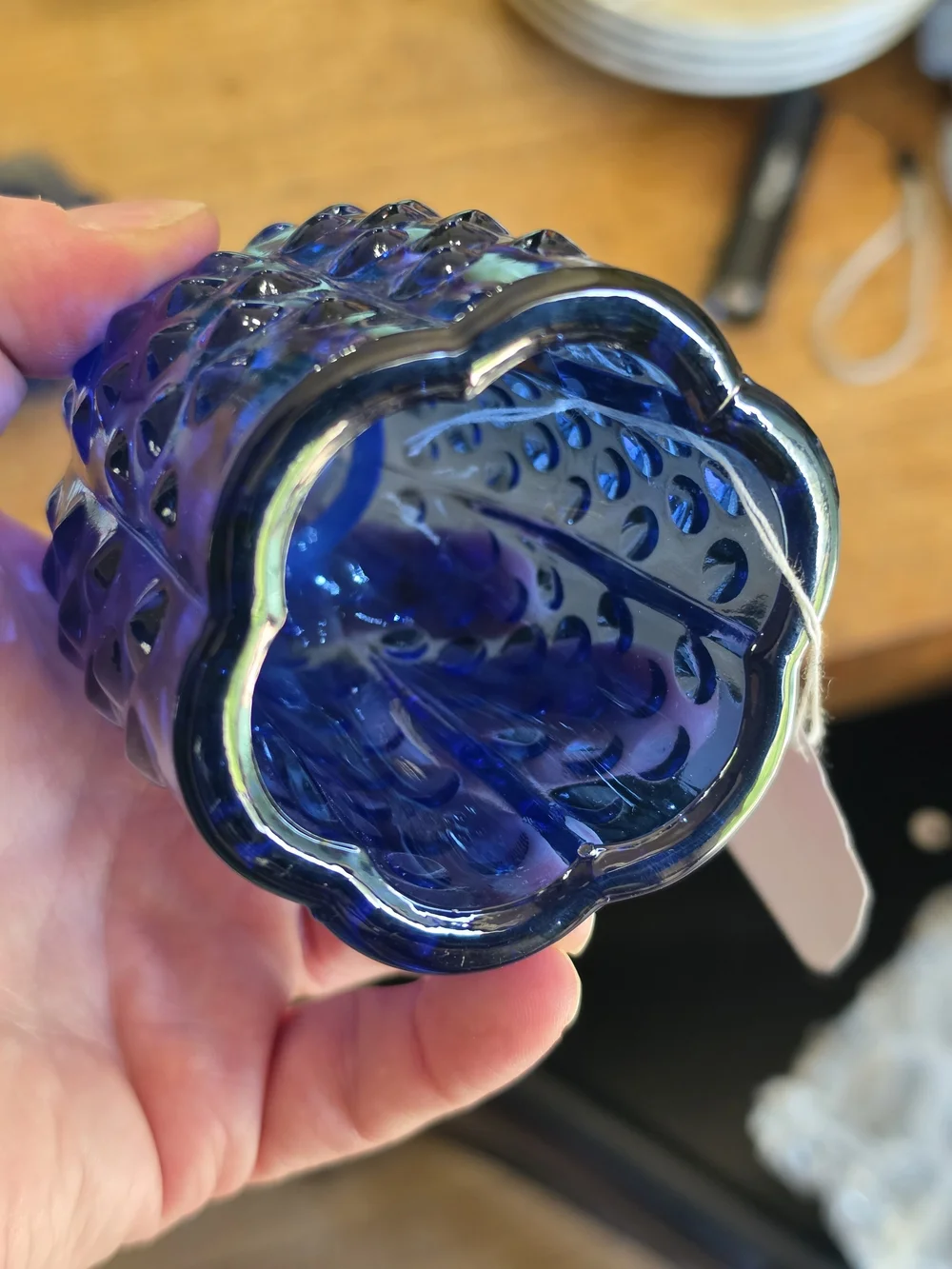 Wilkerson Fenton Cobalt Blue Uranium Hobnail Glass Fairy Lamp